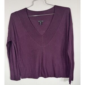 Eileen Fisher Silk Tencel Blend Lightweight Plum V Neck Sweater Women's M Boxy